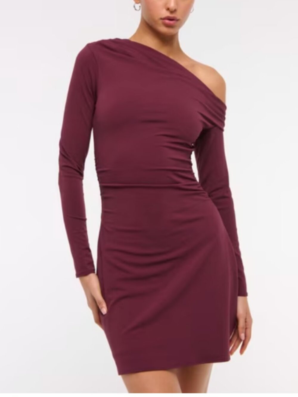 NWT Abercrombie & Fitch Size Large Burgundy One Shoulder Long Sleeve Mini Dress